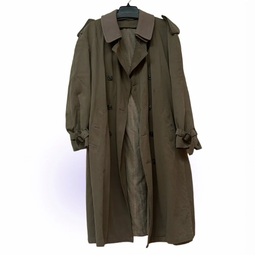 Joseph Abboud Vintage style checkered  Lined Mens Khaki Trench Coat Size XL